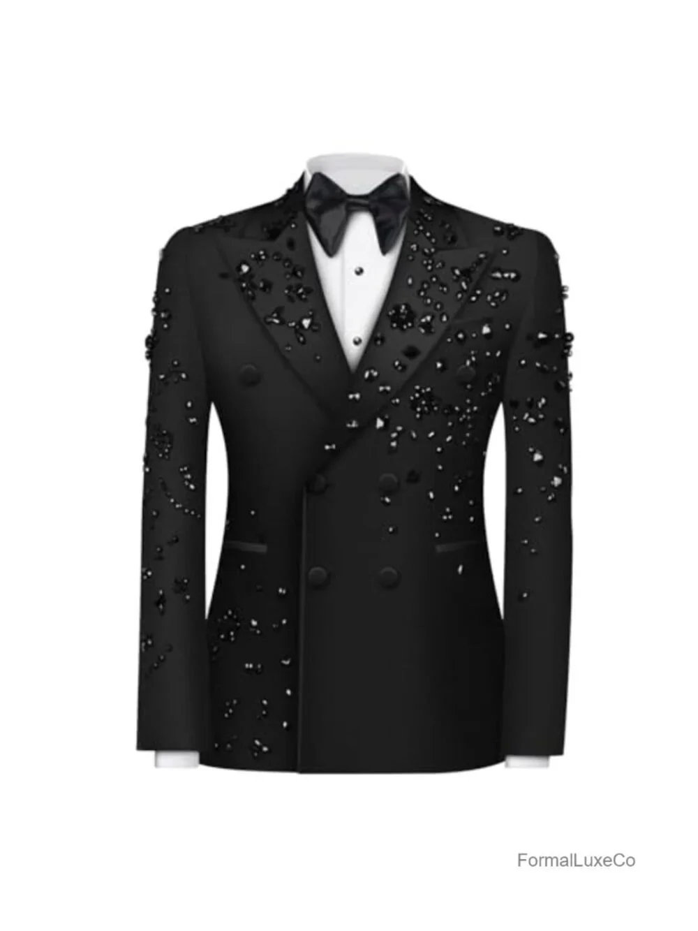 Men's Double Breasted Slim Fit Tuxedo Suit Set with Rhinestone Beading